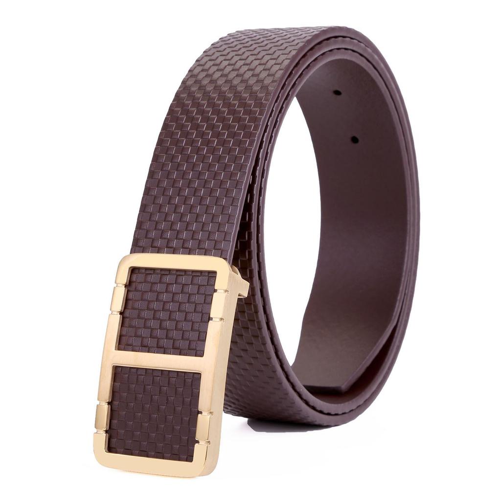 Men's Plaid Genuine Leather Belt, Pure Cowhide with Steel Smooth Buckle – Youth Business Casual Style