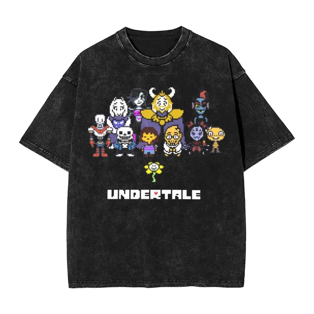 Hot Sale PS Game Undertale Sans Papyrus Graphic Print Vintage Washed TShirt Men Women Cotton Fashion Summer Tee Oversized Top