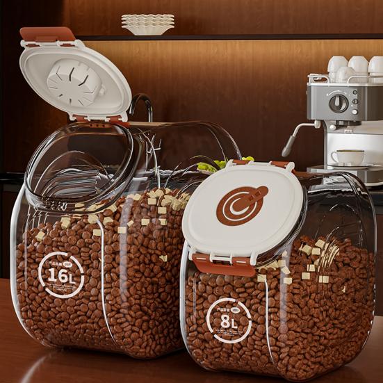 Airtight Grain Storage Box Transparent Pet Food Storage Bin with Timer Function 8L 16L Moisture-Proof Container with Measuring Cup for Grain And Pet