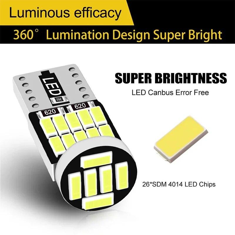10PCS T10 W5W LED Bulbs 4014 26SMD Canbus 168 194 Signal Lamp White For Car Interior Parking Position Light Map Dome Light Bulbs 7