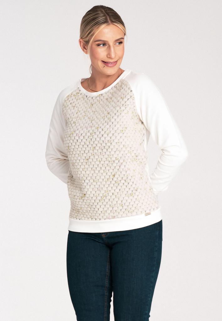 Bluza Damska Bez Kaptura - Modna Bluza Damska - Bluza Ecru M1046 Rozmiar S