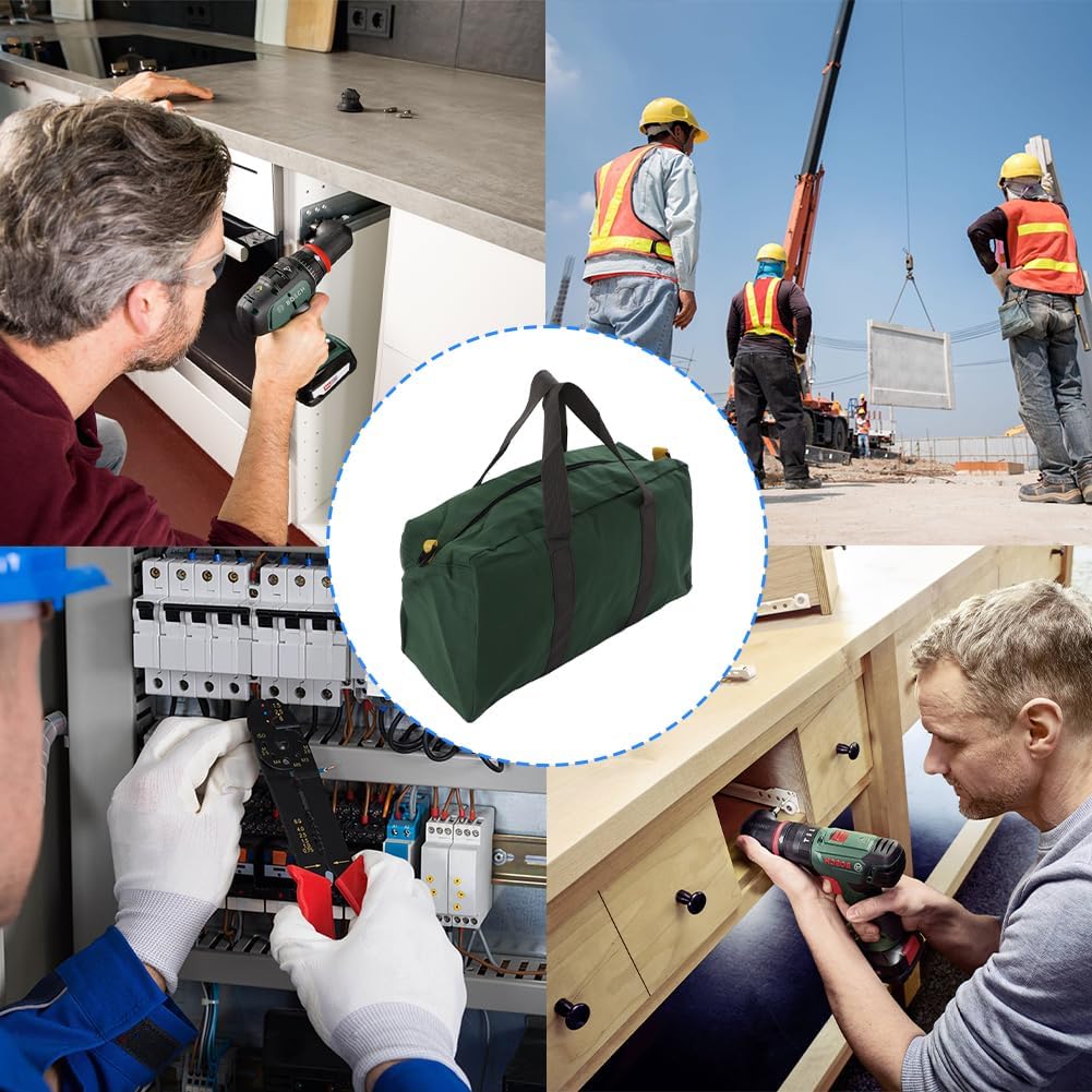 Canvas Tool Bag, 20in Heavy Duty Tool Bag Wide Mouth Tool Bag Zippered Tool Tote Close Top Mechanics Storage Bag Large Capacity Water Resistant for