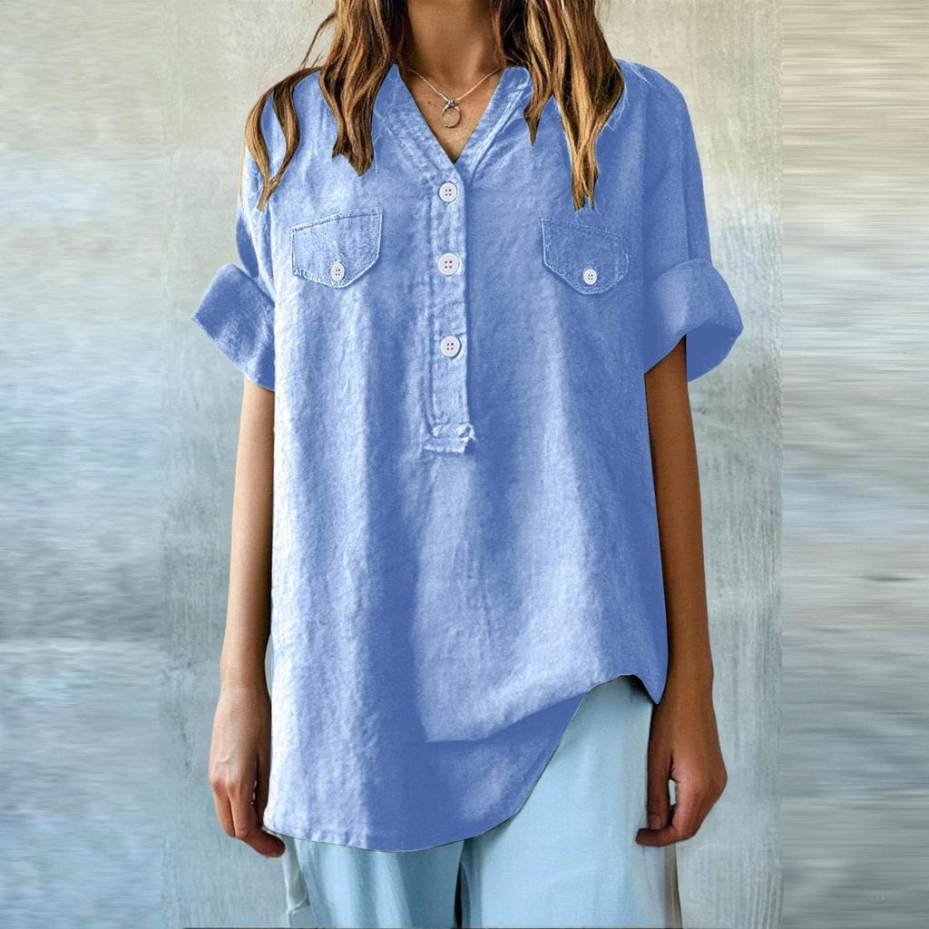 Women's Fashion Loose Casual Summer V-neck Short Sleeve T-shirt