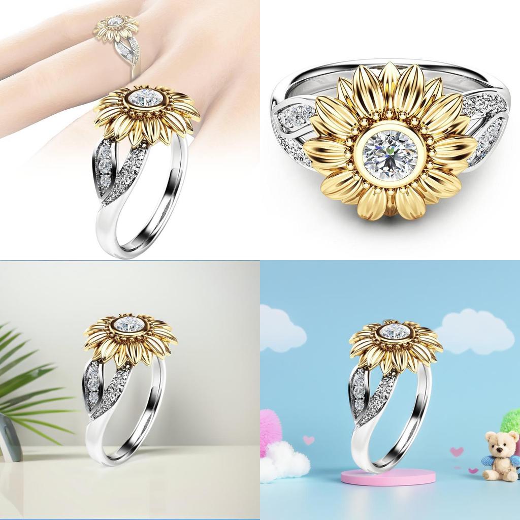 Bague Tournesol Exquise Plaqué Or Avec Zircon Coloré Pour Femmes Bijoux Élégants