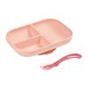 Baby Meal Set, With Suction Cup, Non-slip, Compartmentalized Silicone Plate + Spoon, Healthy and Durable, Pink