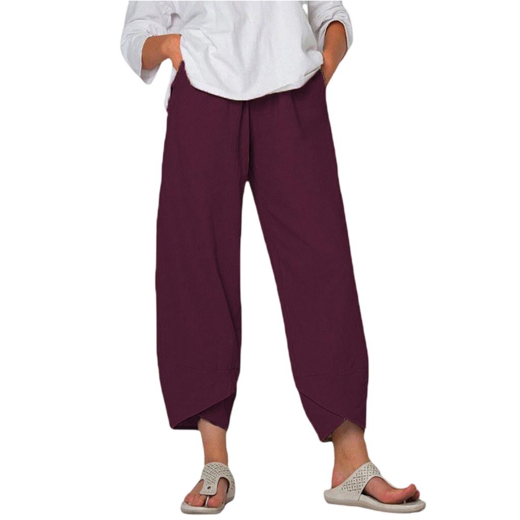 Women's Cotton And Linen Wide-leg Pants High Waist Loose Casual -length Pants