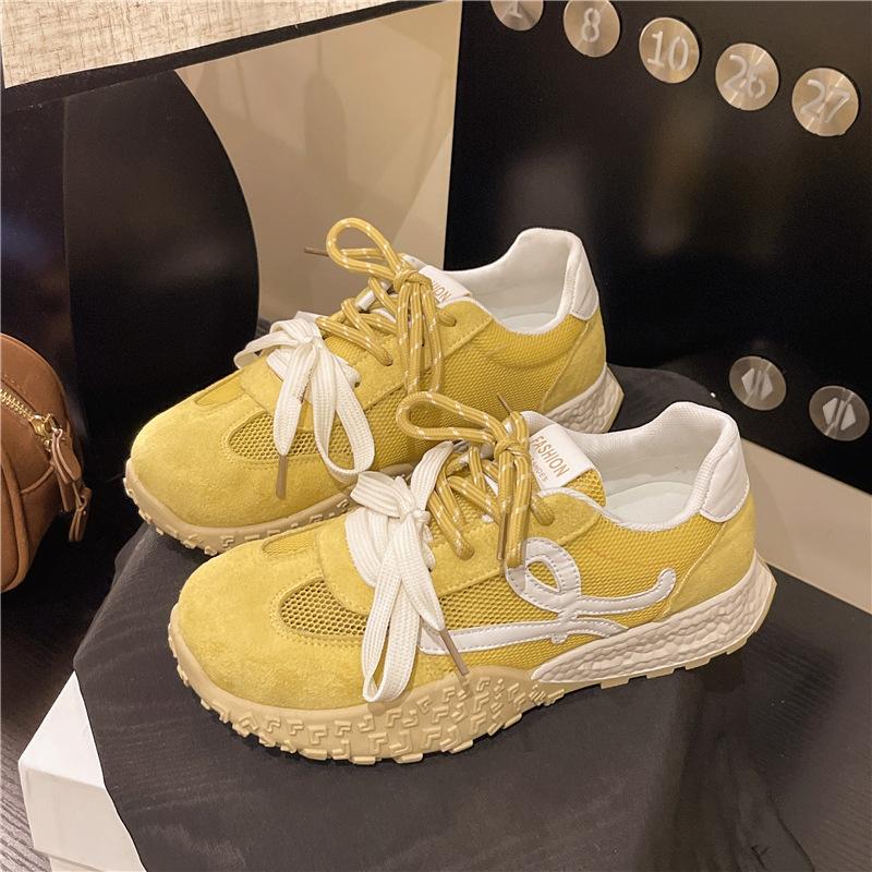 2025 spring and autumn new thick-soled color matching casual women's shoes Forrest Gump shoes mesh breathable small casual sports shoes