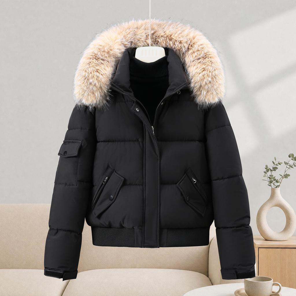 Winter new women's foreign-looking thin warm cotton-padded clothes fashionable big fur collar down cotton-padded jacket
