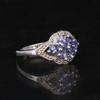 Tanzanite & White Topaz Ring 925 Sterling Silver Rhodium Plated Pear Cut Gemstone Ring for Women
