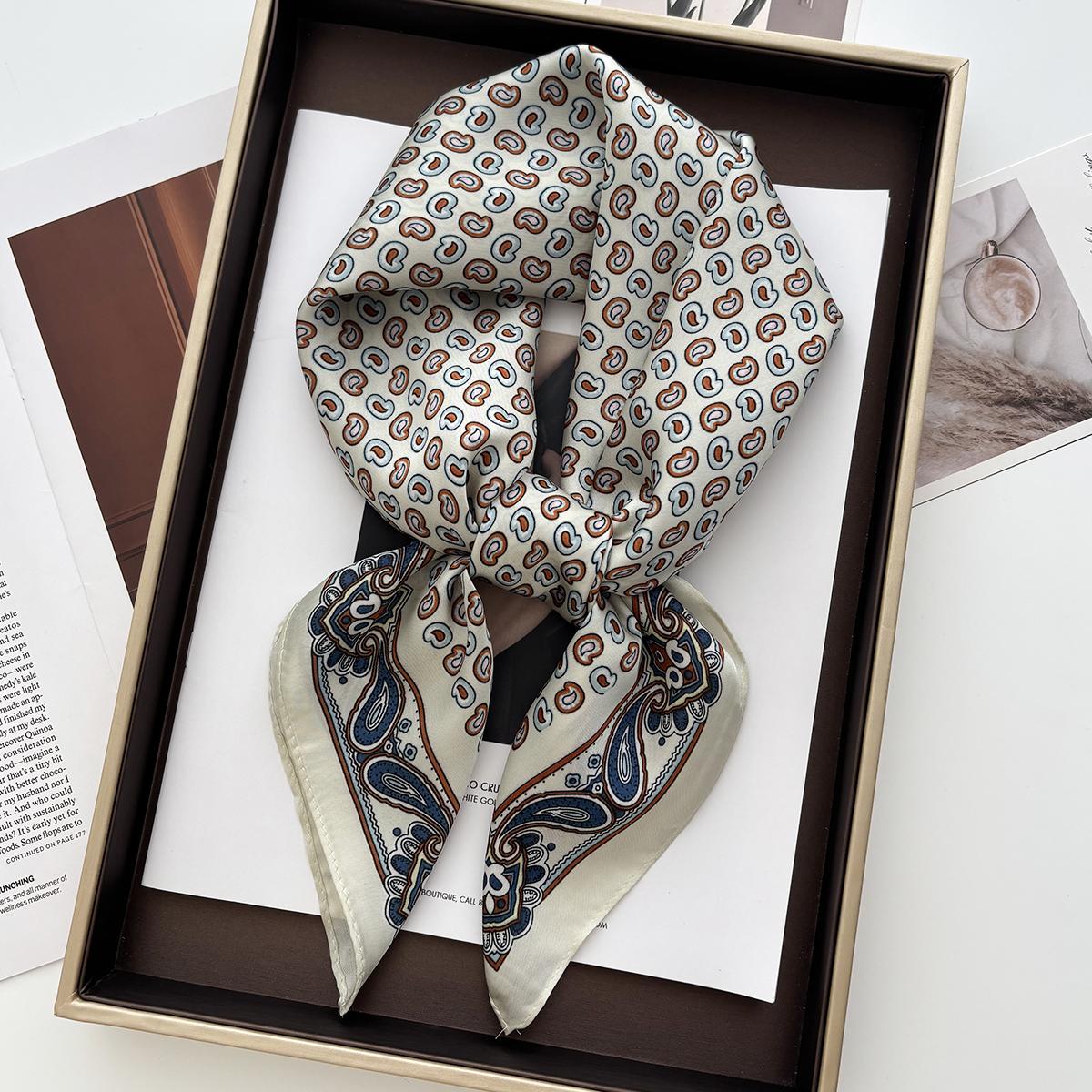 

Роскошный квадратный шарф с цветочным принтом для женщин, хиджаб, резинки для волос, шейный платок, женский атласный платок, лента, повязка на голову, модные обертывания, бандана 70x70CM