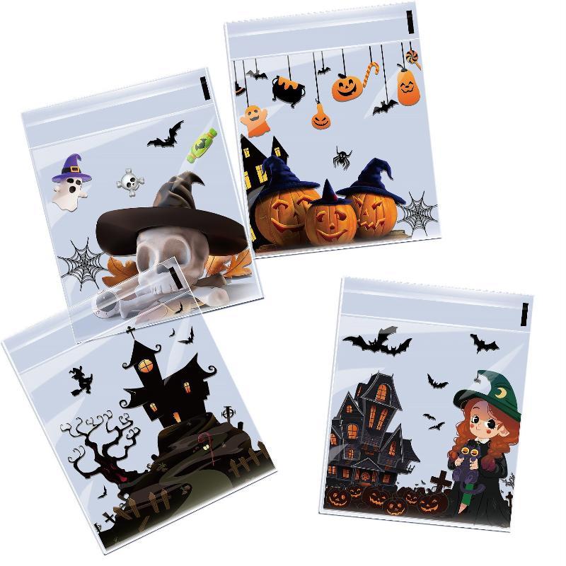100Pcs Small Halloween Treat Bags,Clear Self Adhesive Candy Bags, Plastic Cookie Bags For Trick Or Treat, Halloween Goodie Bags