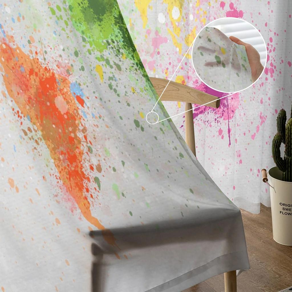 Earth Splash Ink Watercolor Tulle Curtains Balcony Room Fashion Printed Sheer Curtain Living Room Window Modern Decor
