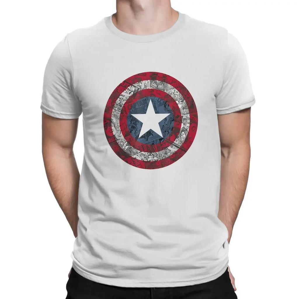 CA Shield Comic Essential T-Shirts Men Disney Captain America Film Vintage Tees Crewneck Short Sleeve T Shirts#Color