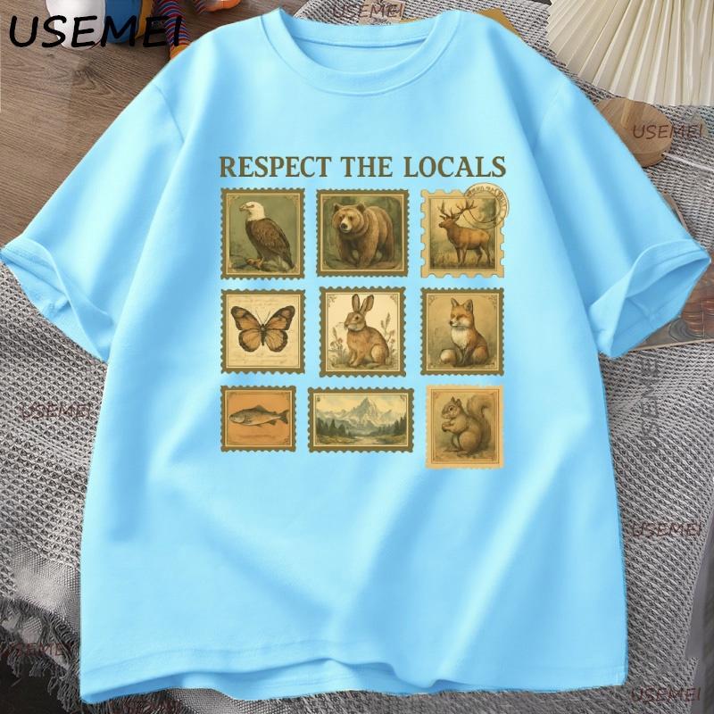 Respect The Local Wildlife TShirt Unisex Women Gift for Nature Lover T Shirt Animal Vintage Postage Tshirt Streetwear Male Tops