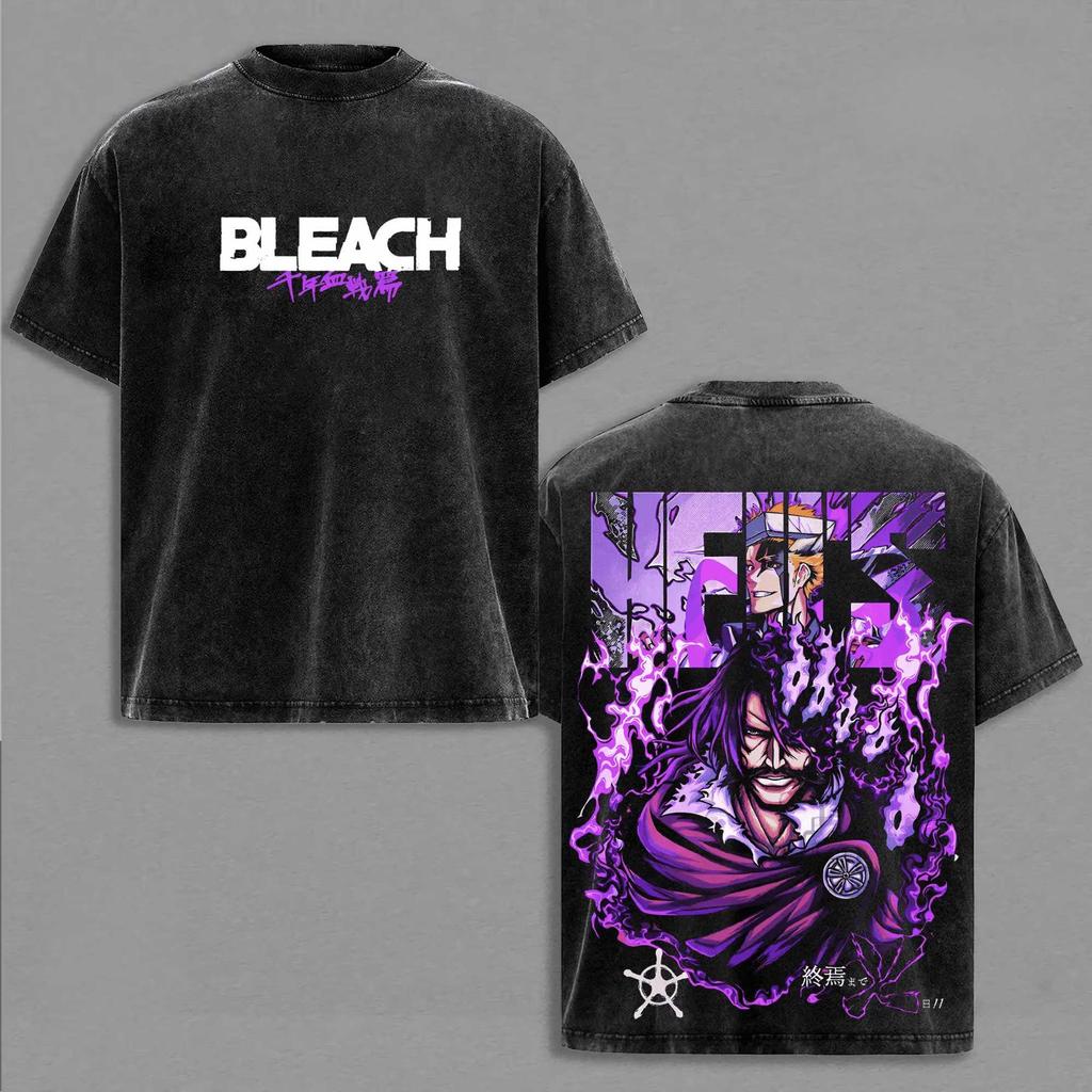 2026 Hot Anime BLEACH Zaraki Kenpachi Graphic Print T-Shirt Men Women Retro Washed Cotton Harajuku Style Top Oversized Summer New Tee Short Sleeve