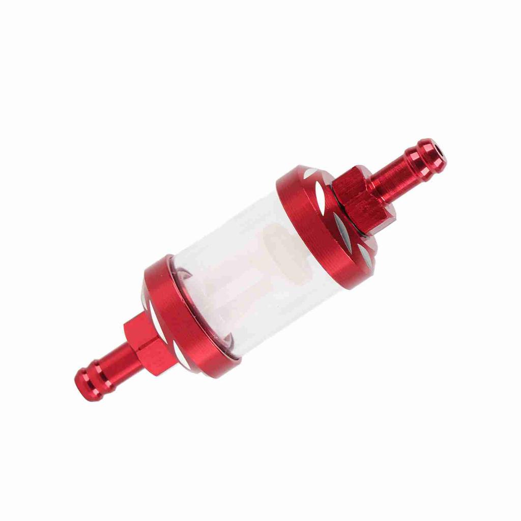 Metal Glass Inline Gas Oil Fuel Filter 8mm Thread Replacement for Motorcycle (Red)