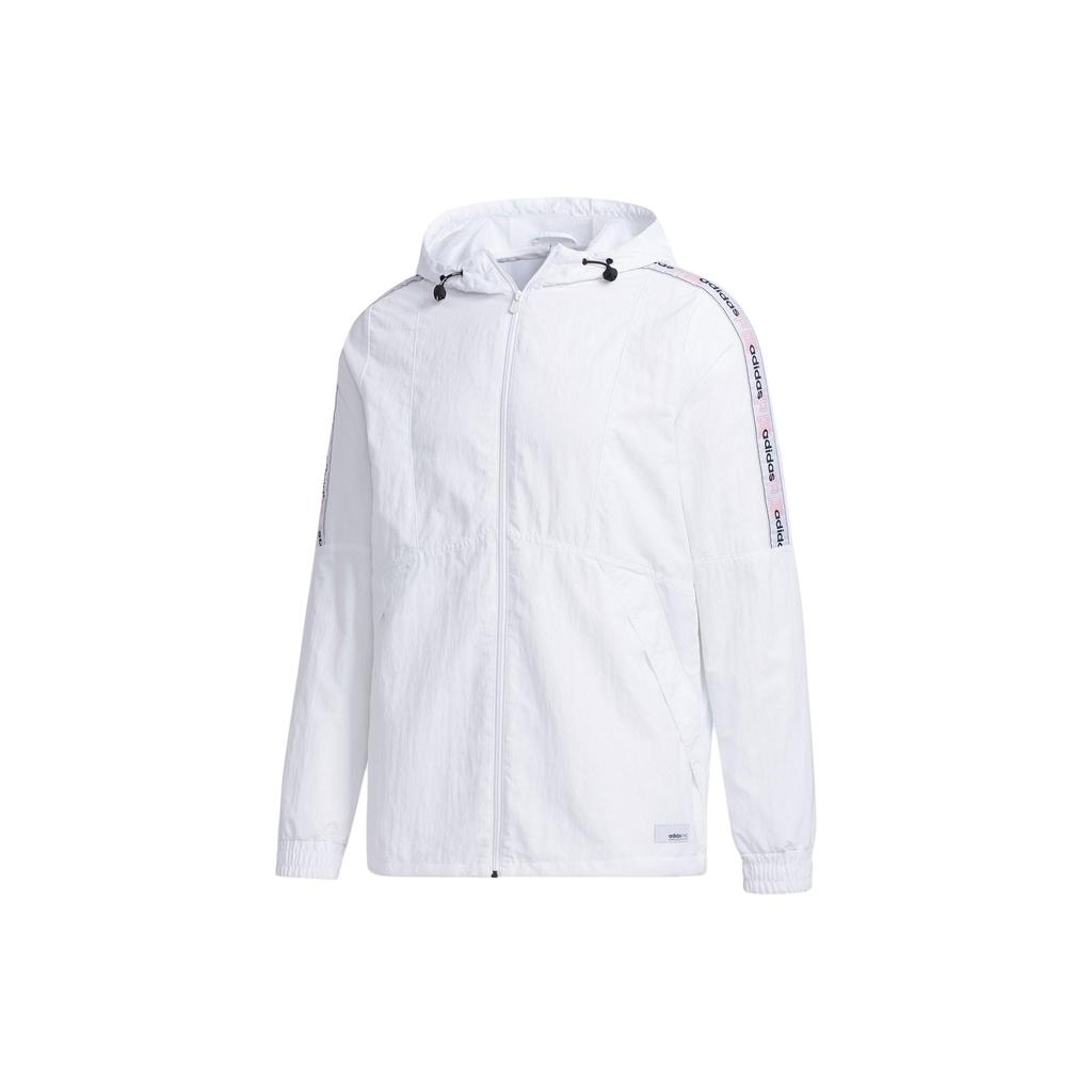 Adidas Neo Logo Print Woven Windproof Training Casual Hooded Jacket Men Outerwear White GJ8764