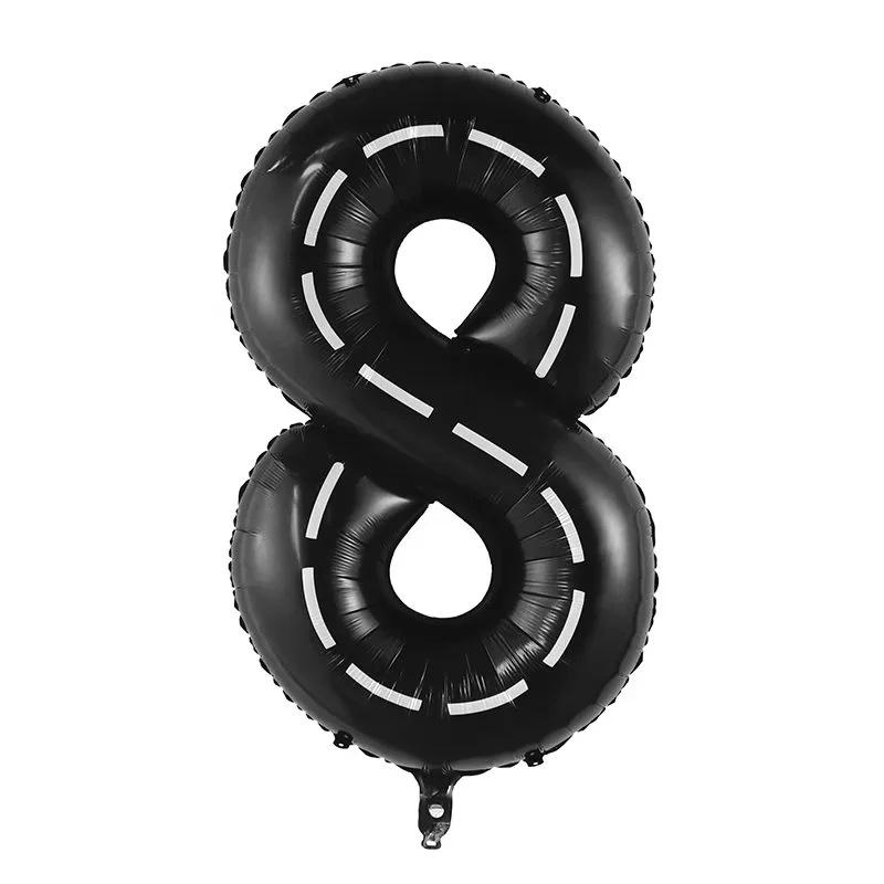 1pcs 40inch imitation American black and white striped line racing theme large digital white digital party decoration big number