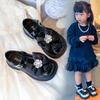 Kinder College-Stil Lederschuhe 2026Neuer Frühling/Sommer Niedliche Schleife Große Blume Strass Mode Auftrittsschuhe