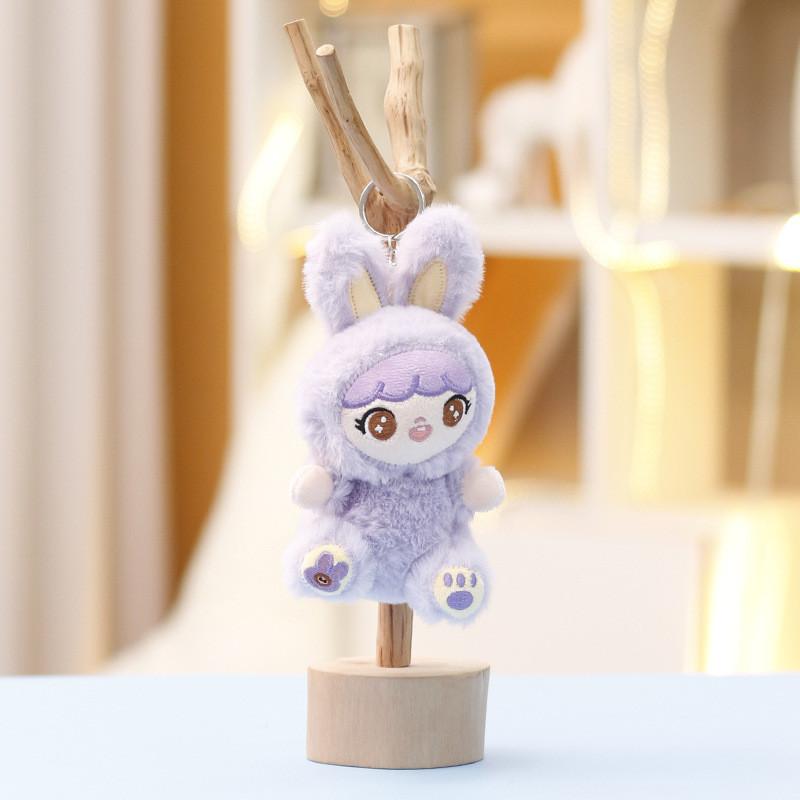 Three Baby Plush Rabbit Keychain Pendant With Embroidery Design Gift For