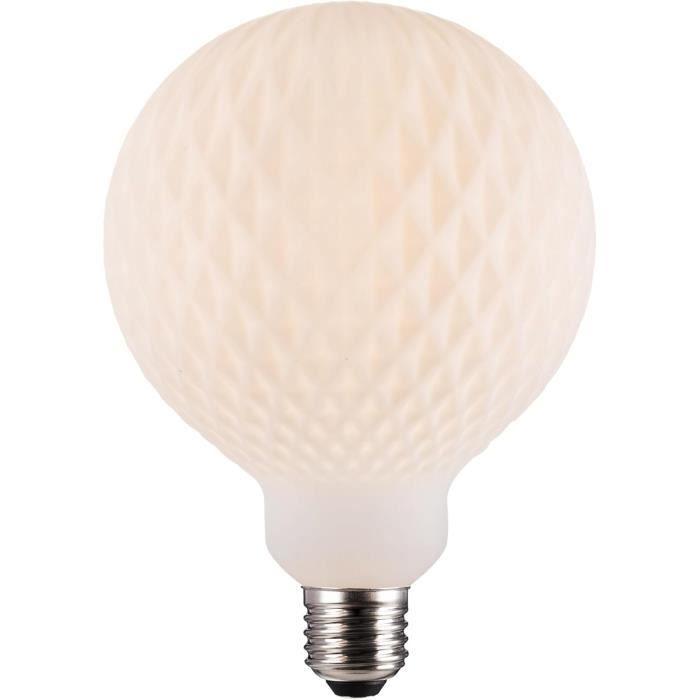 Greenandco Ampoule À LED Dimmable Style Vintage Opale À Losanges E27 G125 4W 350lm IRC90+ 3000K Blanc Chaud 360° 230V