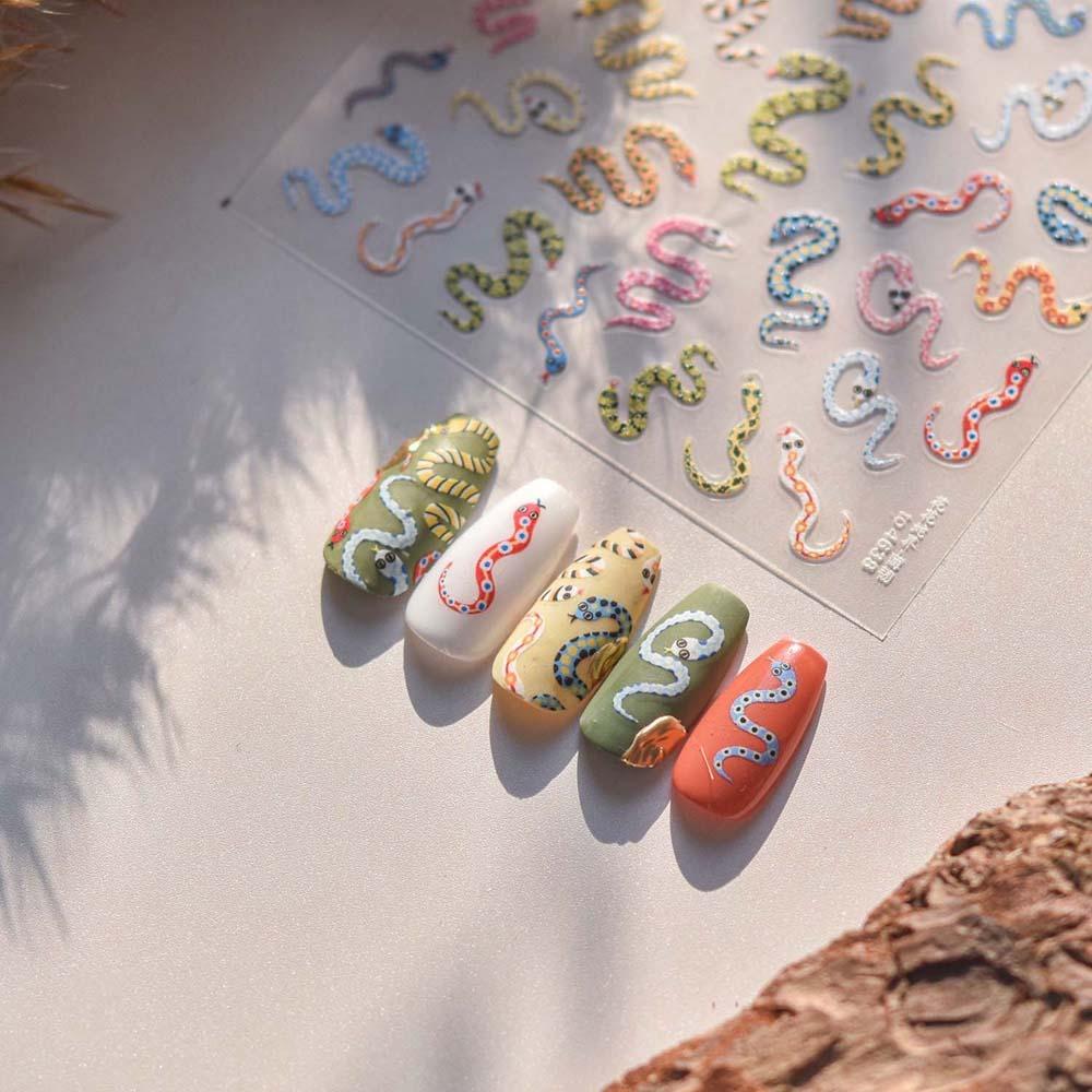 3D Pearl Bow Chinese New Year Nail Sticker Peony Flower Snake Nail Decoration  Nail Salon