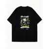 Oversized T Shirt Black Cartoon Cat With Japanese Text And Dual Match Design For Casual Wear