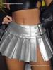 European American Women's Waist-Cinching Slim PU Leather Pleated Skirt - Versatile Fashion.