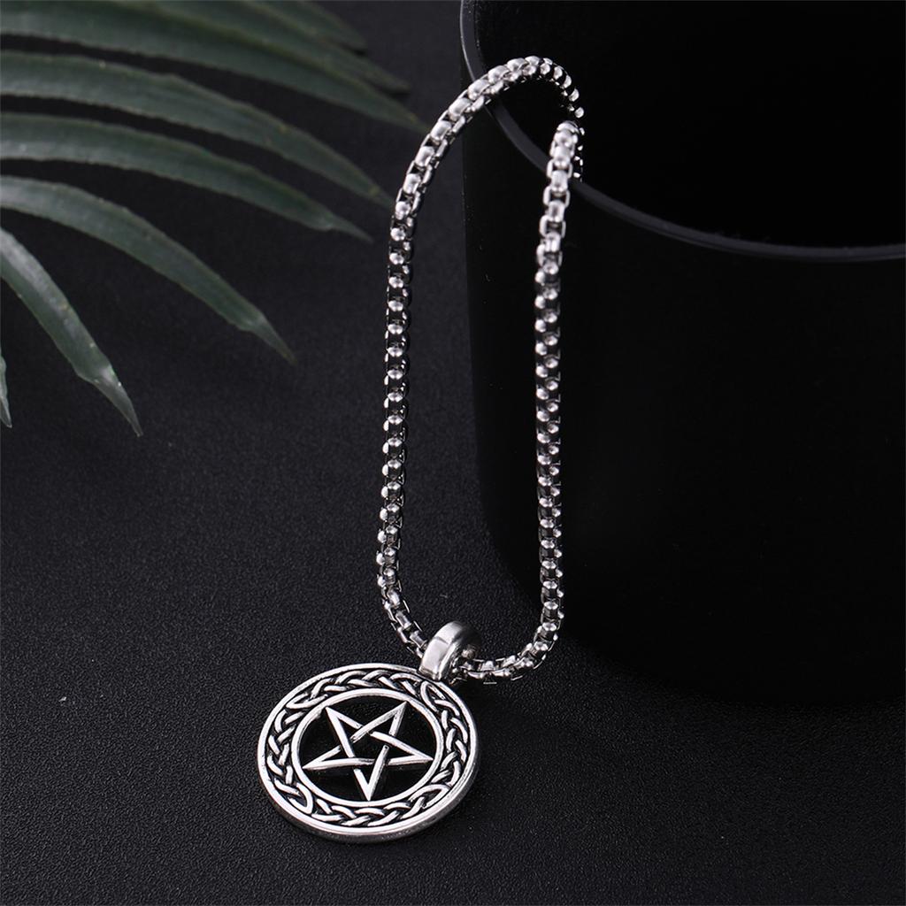 Vintage Pentagram Pendant Necklace for Men Stainless Steel Jewish Star Religious Jewelry Gift