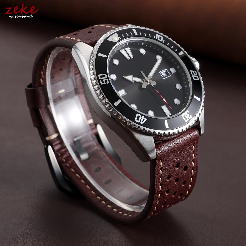 Vintage Brown Stitching Genuine Leather Strap 20mm 22mm Universal Men Women Cowhide Watch Band Breathable Sports Wristwatch Band