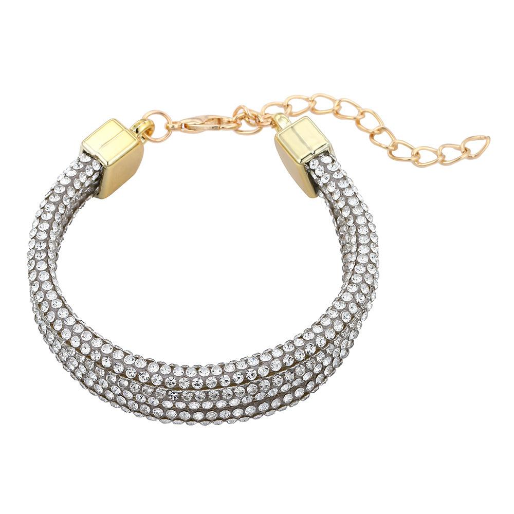 Rhinestone Love Irregular Multi-Layer Collarbone Chain Bracelet, Leopard Print High-End Metal Style Fashion Jewelry Women