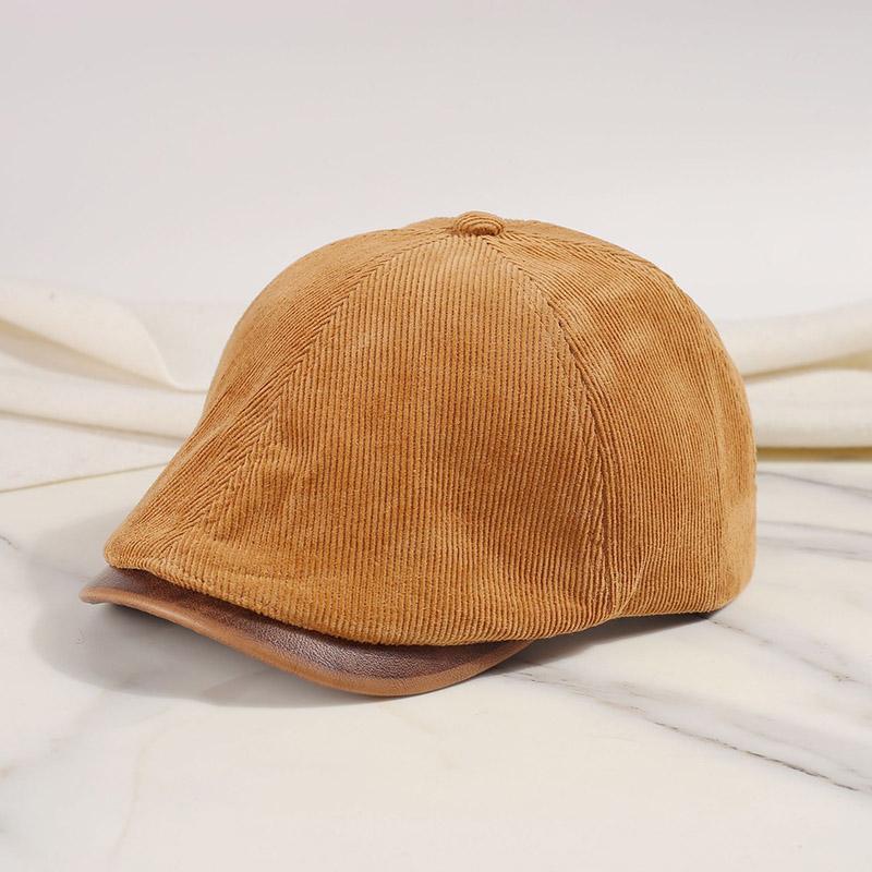 RICYGVM Autumn Winter Corduroy Beret For Women Retro Classic Solid Color Forward Hat Men Painter Fashion Sunshade Duckbill Cap