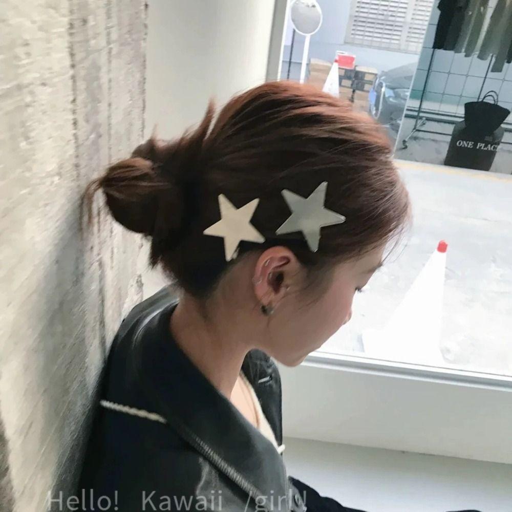 Y2K Silver Star Hair Clip Creative Cute Hair Barrettes Children Side Clip  Hair Accessories
