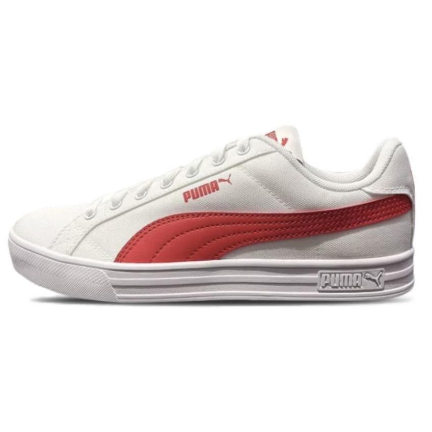 Puma Smash Vulc Comfortable Breathable Durable Low-Top Skate Shoes Unisex Sneakers White Red 385554-03 36