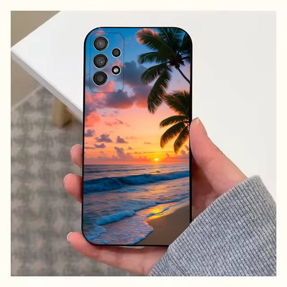 Sea Palm Trees Beach Phone Case For Samsung S9,S10,S20,S10,S21,S25,S24,S23,Ultra,FE,Plus,Lite,Soft Silicone Black Cover