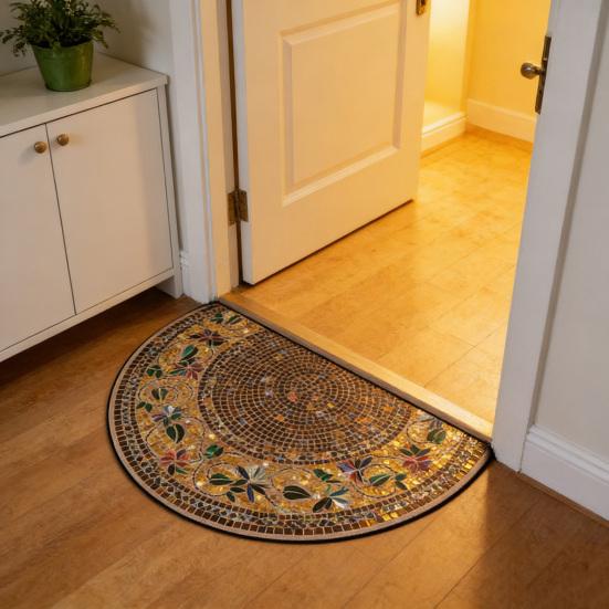 Floor Mat Semi-Circular Design 3D Illusion Rug Non-Slip Decorative Door Mat Entryway Living Room Bedroom Fade-Resistant Area Rug