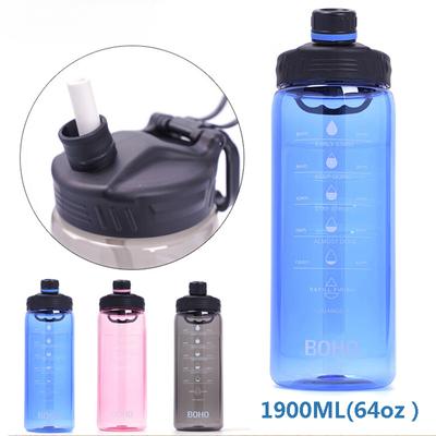 Water Bottle Large Capcity 1.9L Drinkware With Straw Portable Leakproof Plastic Sports Fitness Outdoor Kettle BPA Free