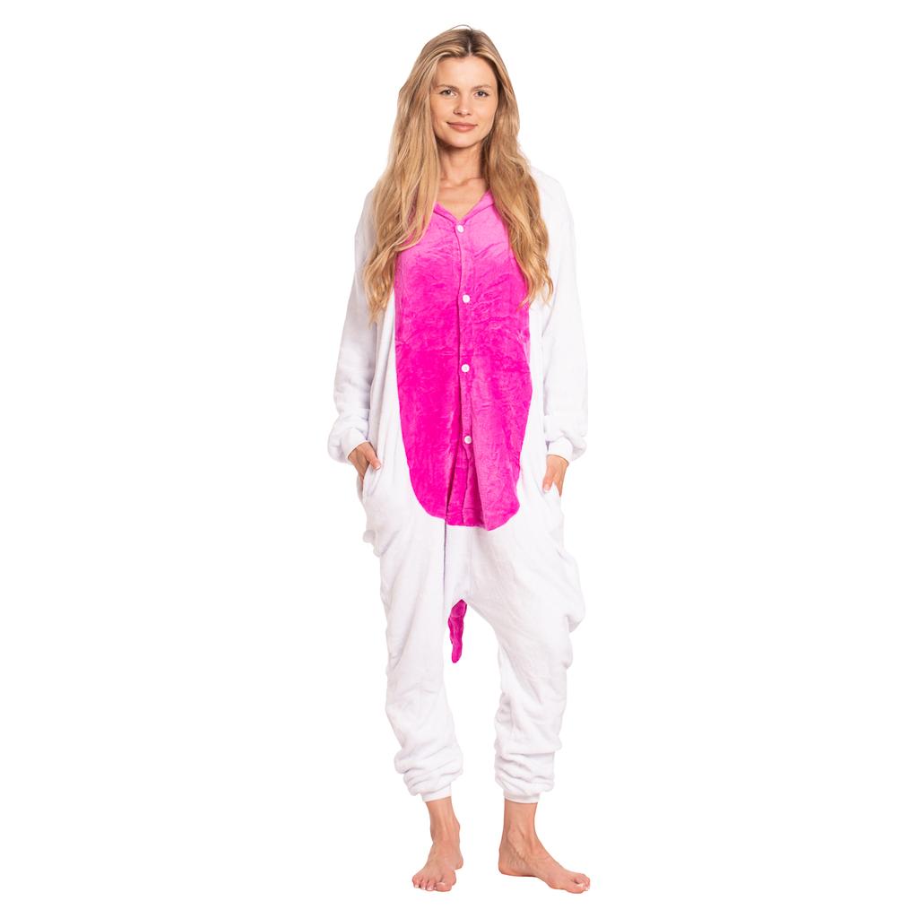 Damen Schlafanzug Overall Kigurumi Onesie Kostüm Einhorn Rosa 145-155 cm S