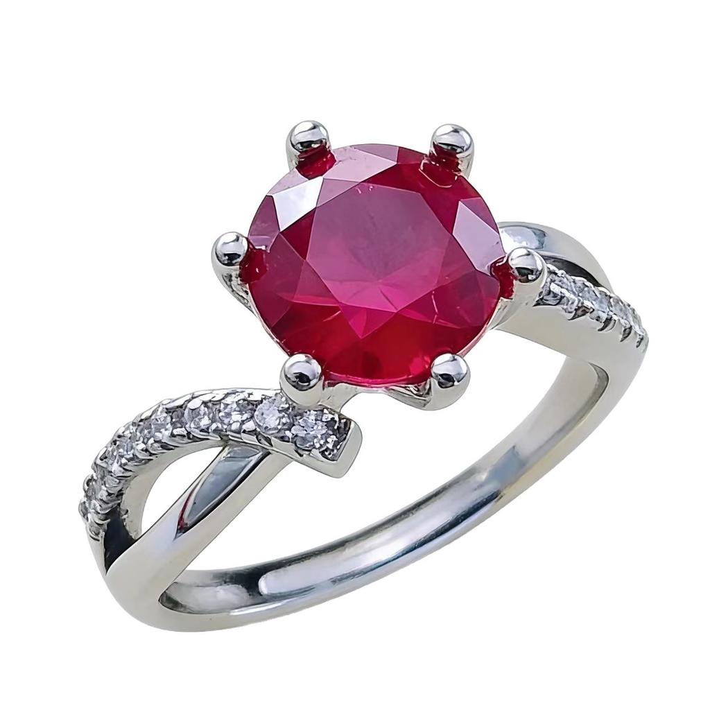 Jewelry Simulation 2 Carat Ruby Small Waist Ring Classic Fashion Six-Claw Color Treasure Ring