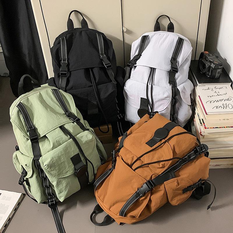 Schoolbag Casual Simple Large Capacity Drawstring Flip Outdoor Lightweight Backpack Travel Mountaineering Computer Backpack Student School Bag