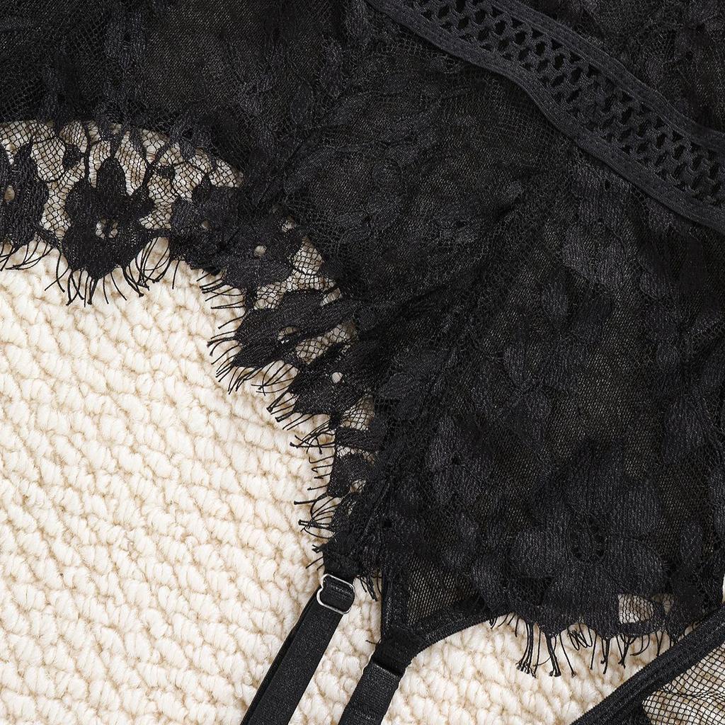 European & American Black Lace Strappy Lingerie Set - See-through Temptation Pajamas 2025