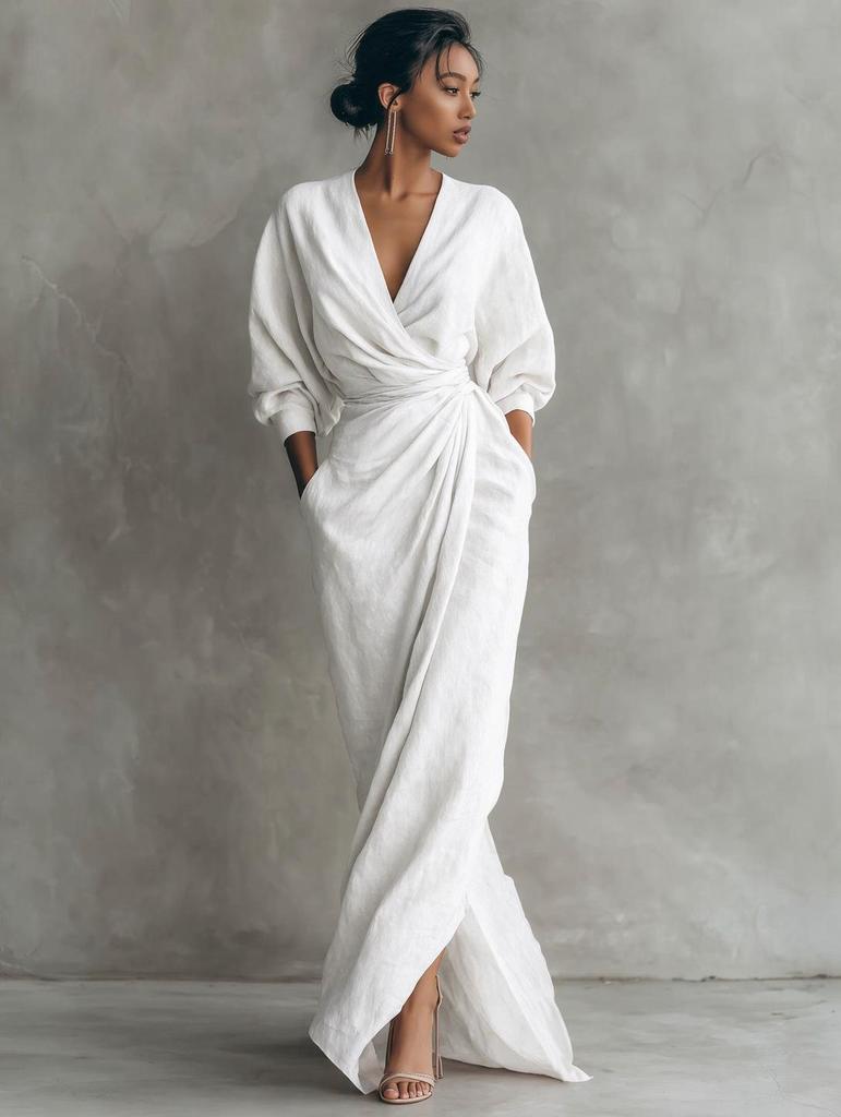 Damen V-Ausschnitt Taillenbetonendes Kleid - Frühling Sommer Urlaubsstil