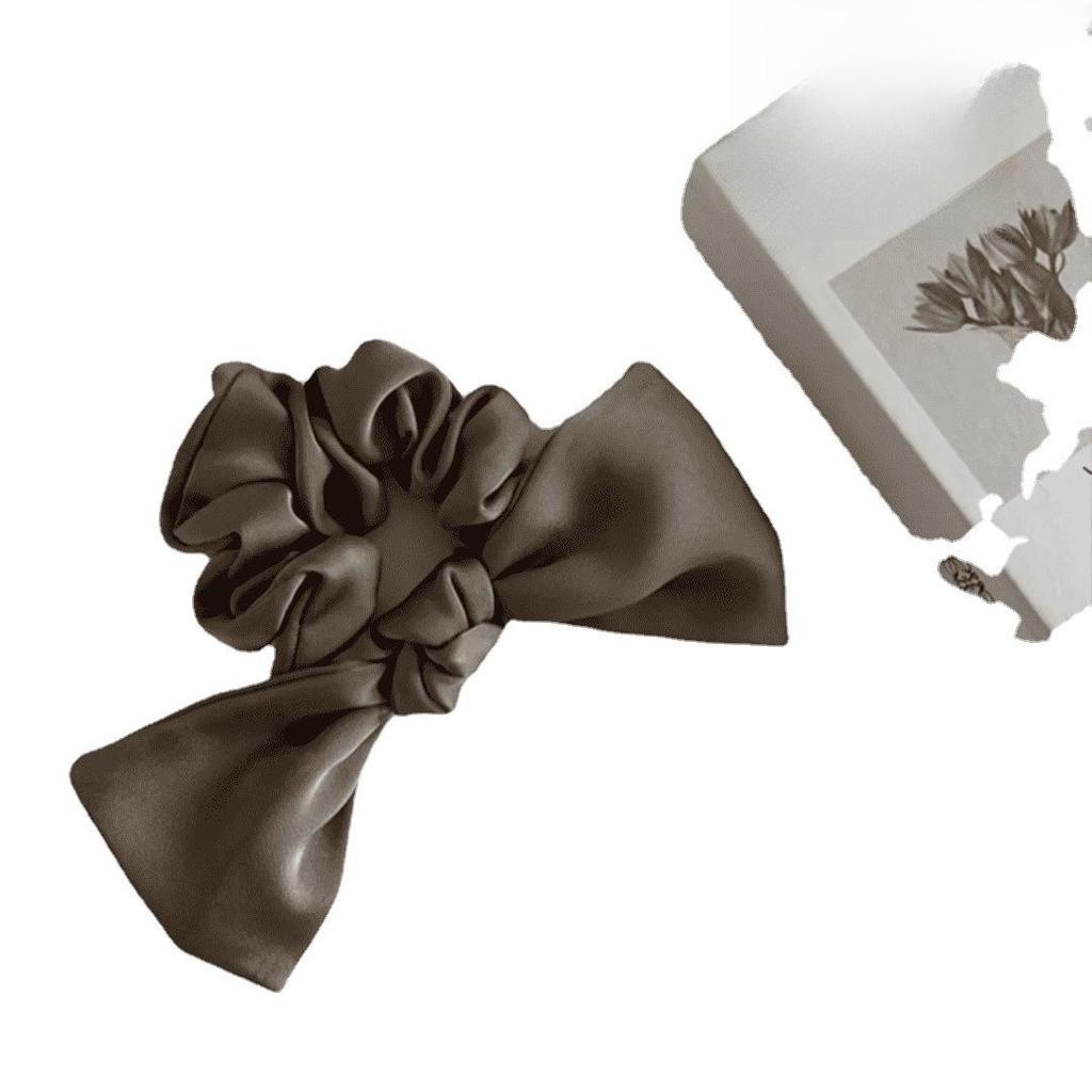 Black Satin Bow Headdress with Elastic Hair Tie and Streamer - Women's Hair Accessory.