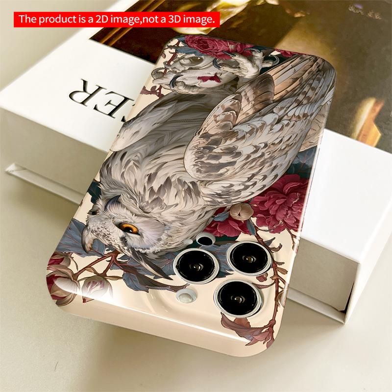 2DFlat Owl with Roses and Skull All inclusive film hard iPhone case, compatible with iPhone 18 Pro Max 17 16 15 14 13 12 11