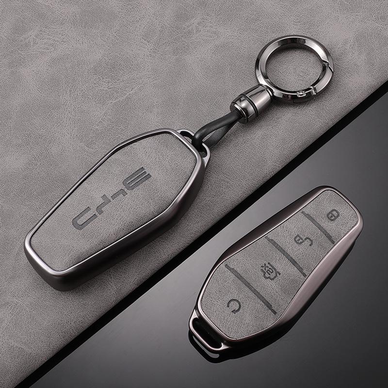 BYD Han EV TPU Leder Schlüsseletui für Seagull, Song Plus/Pro - Vollumschließende Schutzhülle mit Schnalle