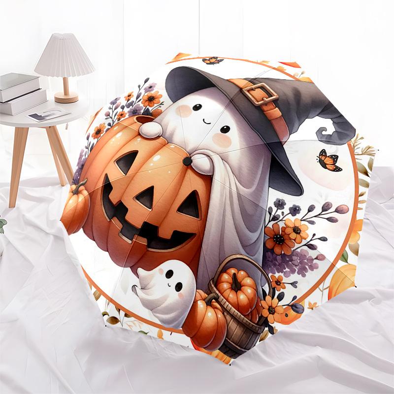 1pc Halloween Ghost Themed Umbrella, 8 Rib Frame,Automatic Opening 3 Fold Umbrella, Lightweight and Durable Couple Umbrella-129