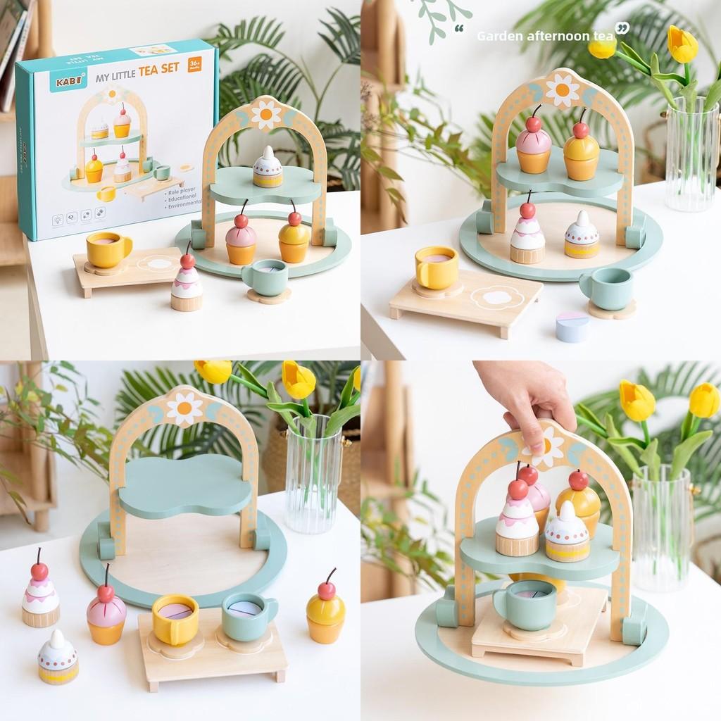 Garden Tea Party Cartoon Wooden Pastry Play Kitchen Toy For Gift Children