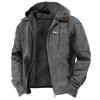 Men's Solid Color Hooded Cotton Jacket with Zipper Pockets and Plus Velvet Lining