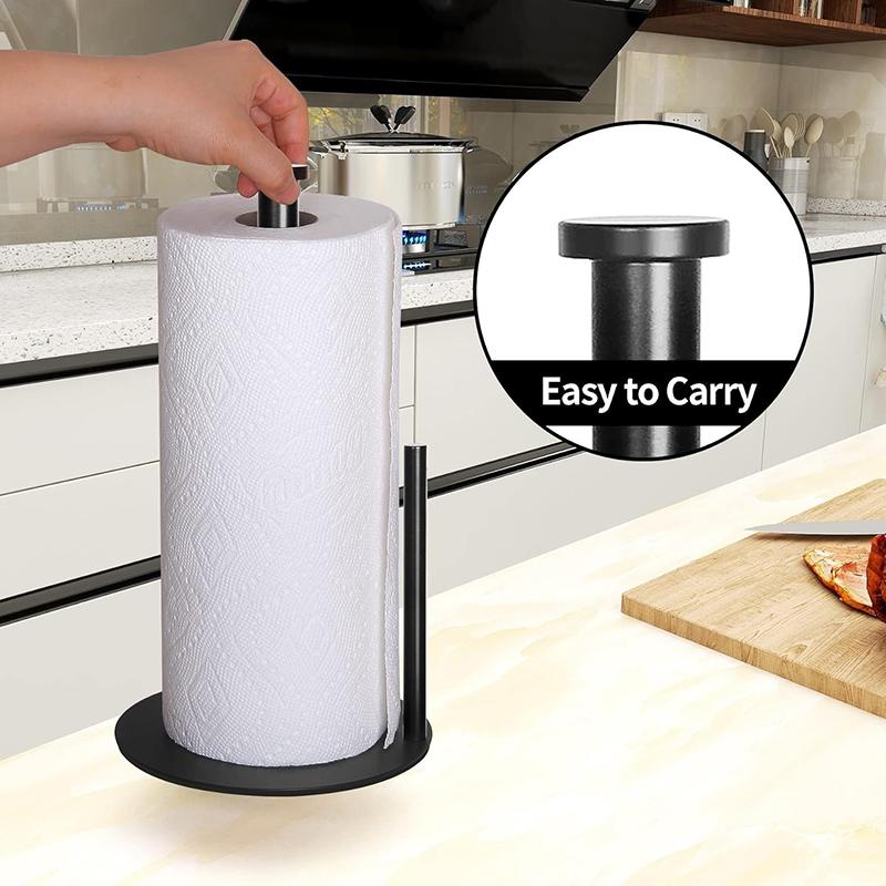 Stainless Steel Kitchen Roll Holder With Weighted Base - Heavy-Duty Countertop Organizer, Space-Saving Design For Paper Towels