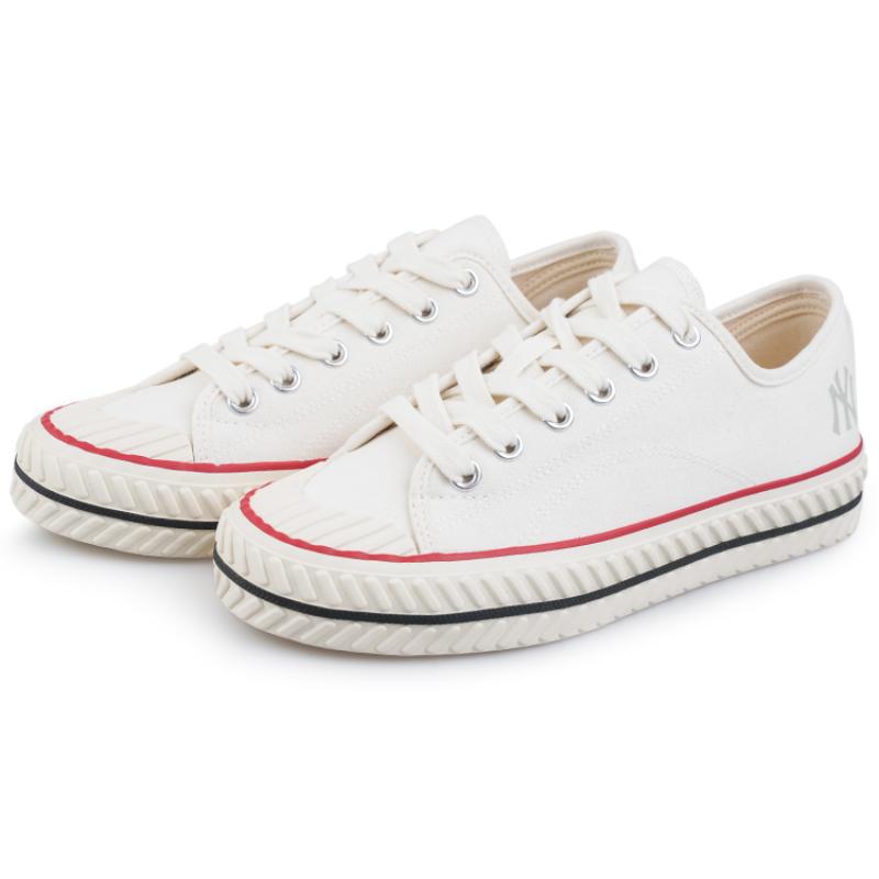 MLB Playball Slip Resistant, Abrasion Resistant, Breathable, Lightweight Low Top Canvas Shoes Unisex White Sneakers 32SHP1111-50W